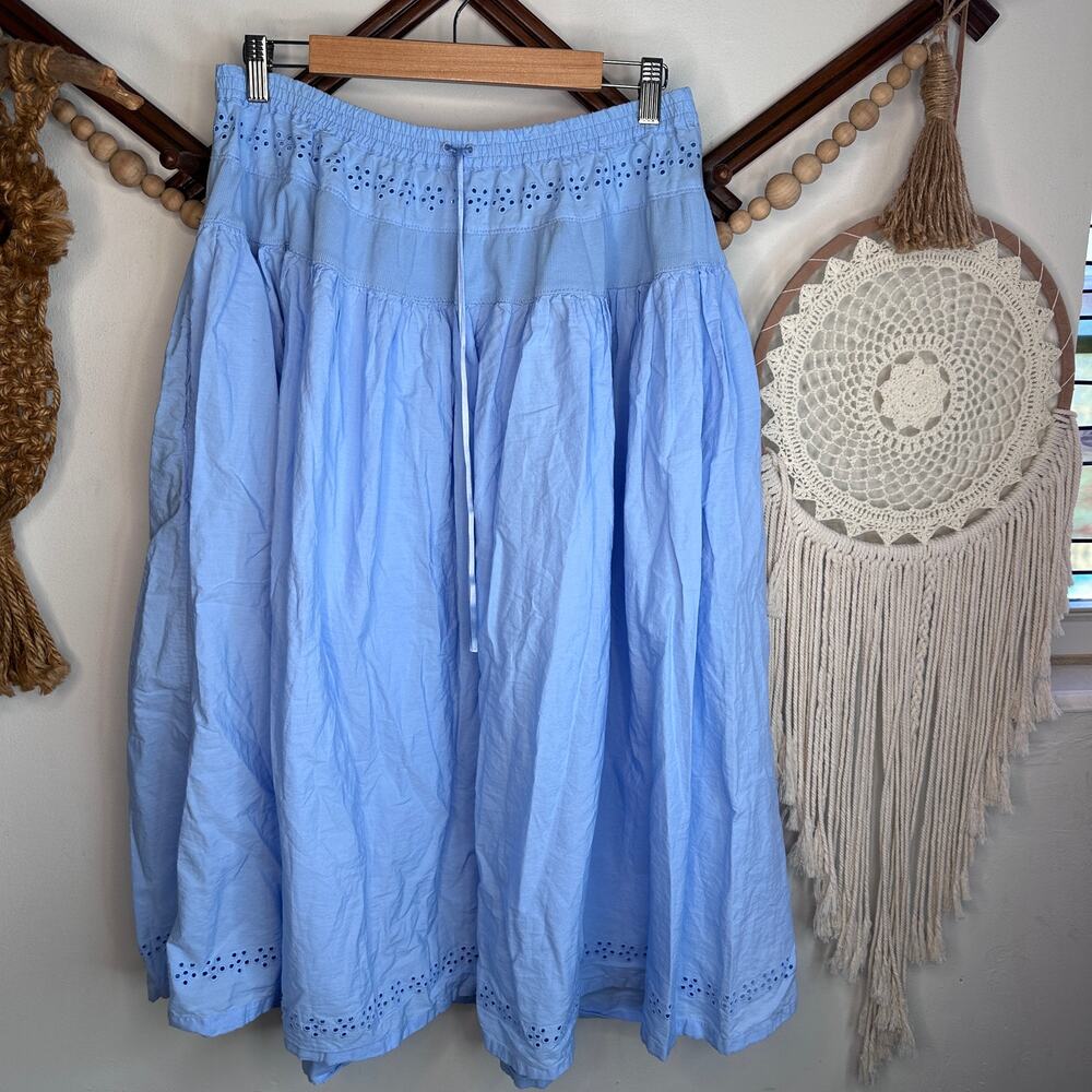 Free People Moon River Blue Eyelet Midi Skirt